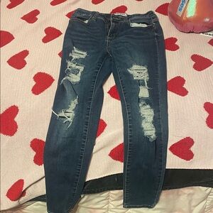 Wax Jean Dark Blue Distressed Skinny Jeans